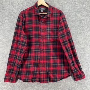 5/$45 Forever 21 Shirt Men L Large Red Plaid Button Up Collared Long Sleeve